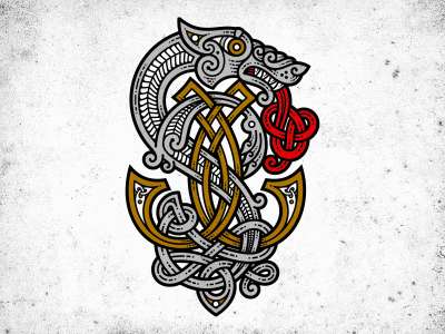 Celtic art monogram wolf