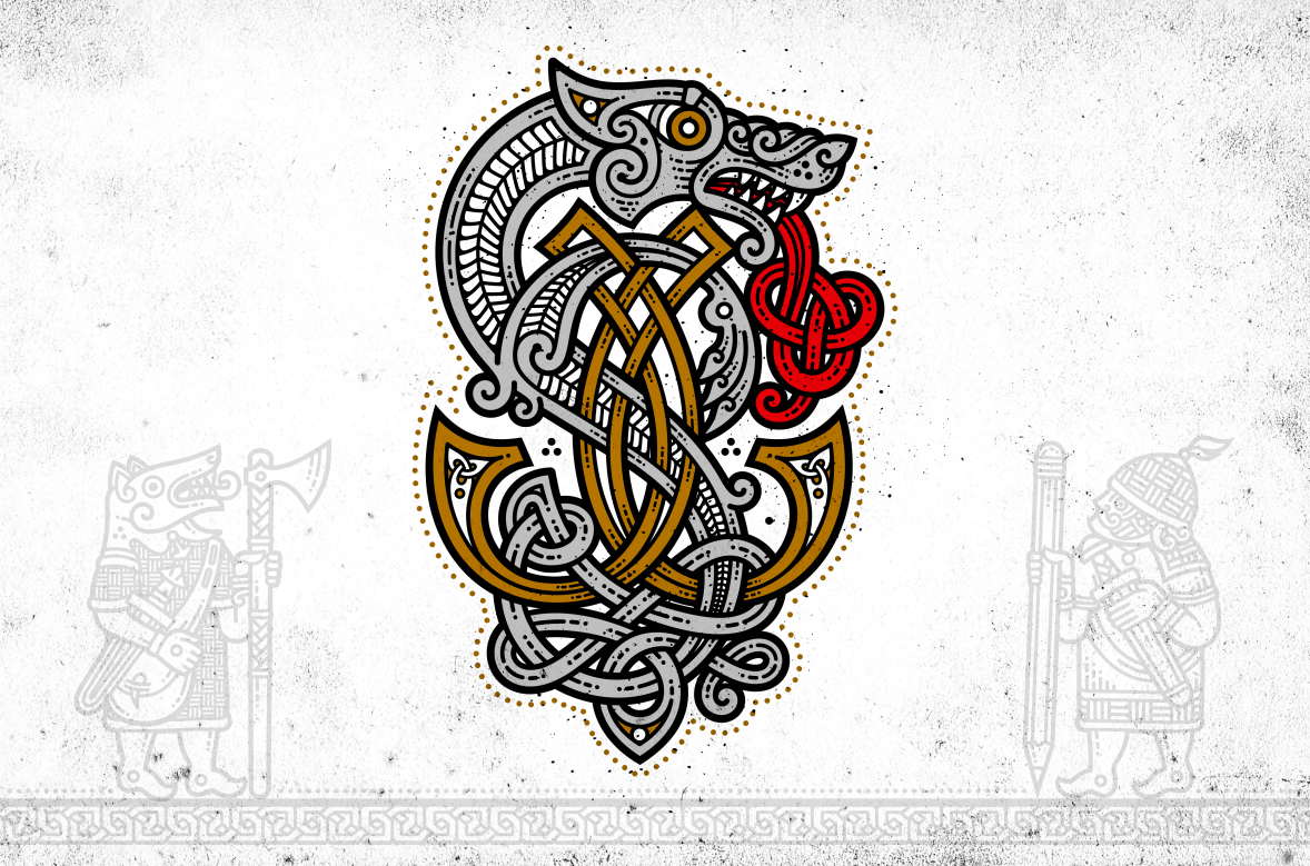 Celtic art monogram wolf presentation