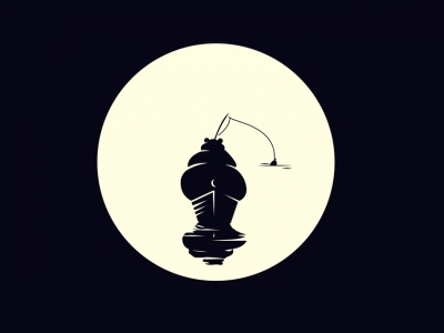 миша рыбачит