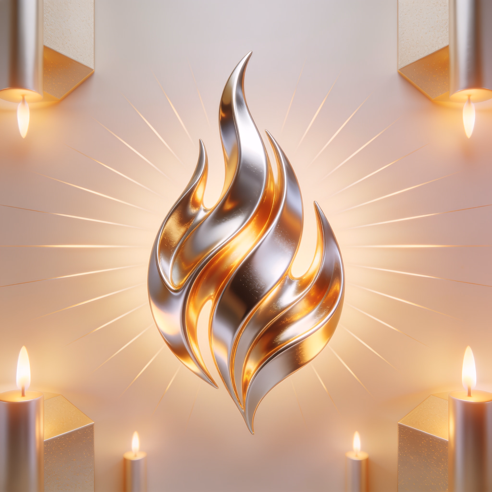 Design a logo using a metallic foil effect for a fictional luxury candle brand called Lumina Luxe. Incorporate elements of fire and light to convey elegance and warmth.