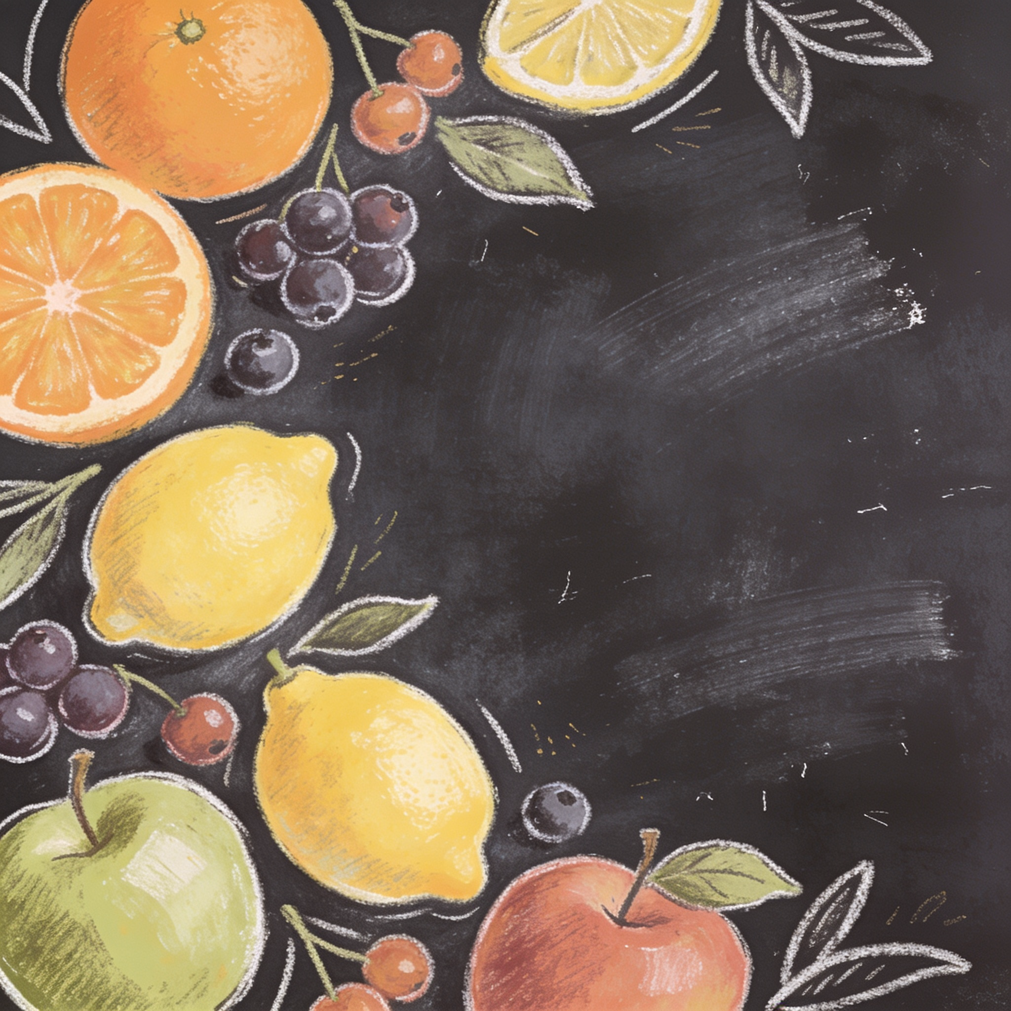 Design a logo using a chalkboard drawing effect for a fictional organic juice bar called FreshSqueeze Delight. Incorporate fruit motifs to convey freshness and vitality while maintaining an artisanal, hand-crafted appearance.