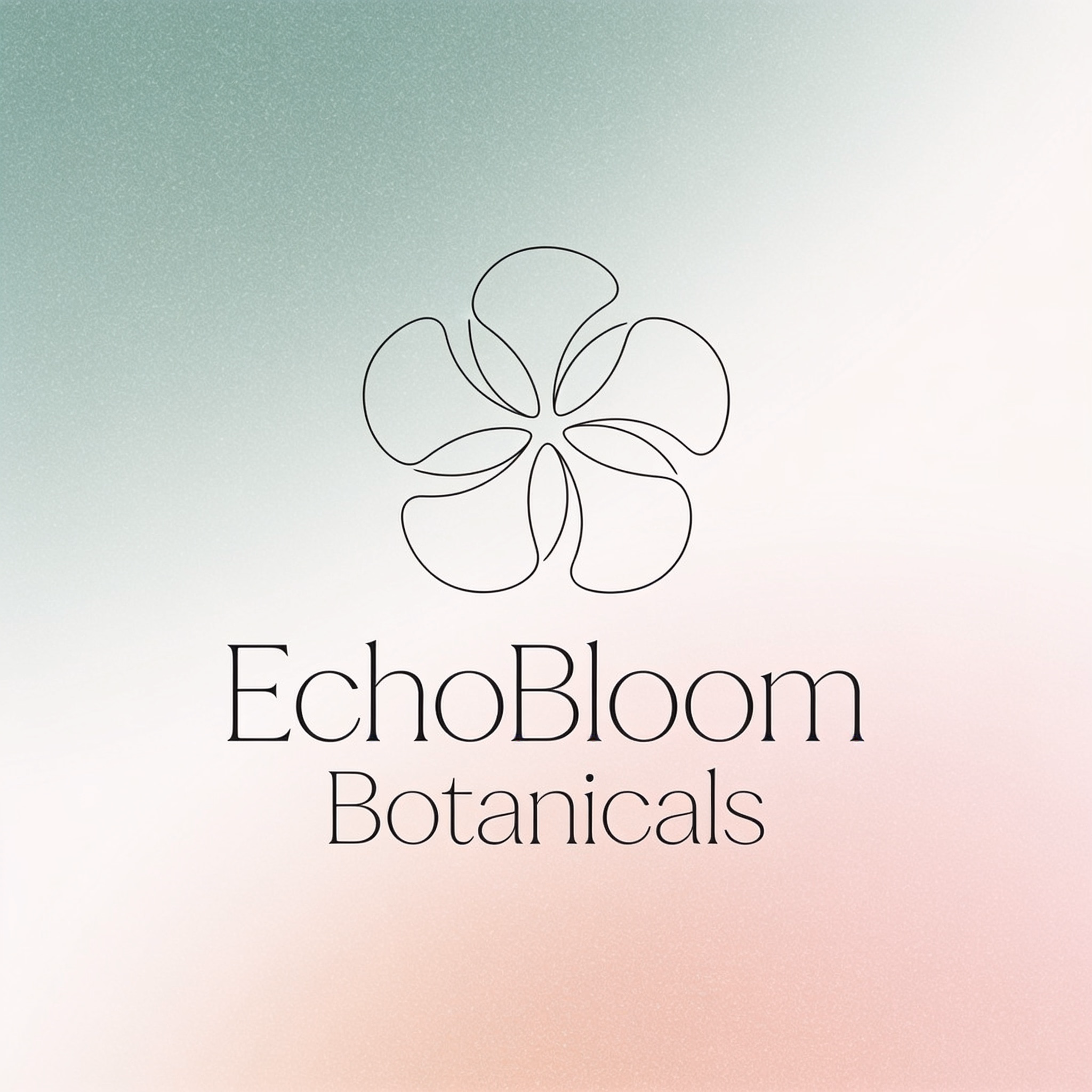 Design a logo for "EchoBloom Botanicals," a specialty plant nursery, that must feature a single, continuous line forming both the company name and an illustrative element.