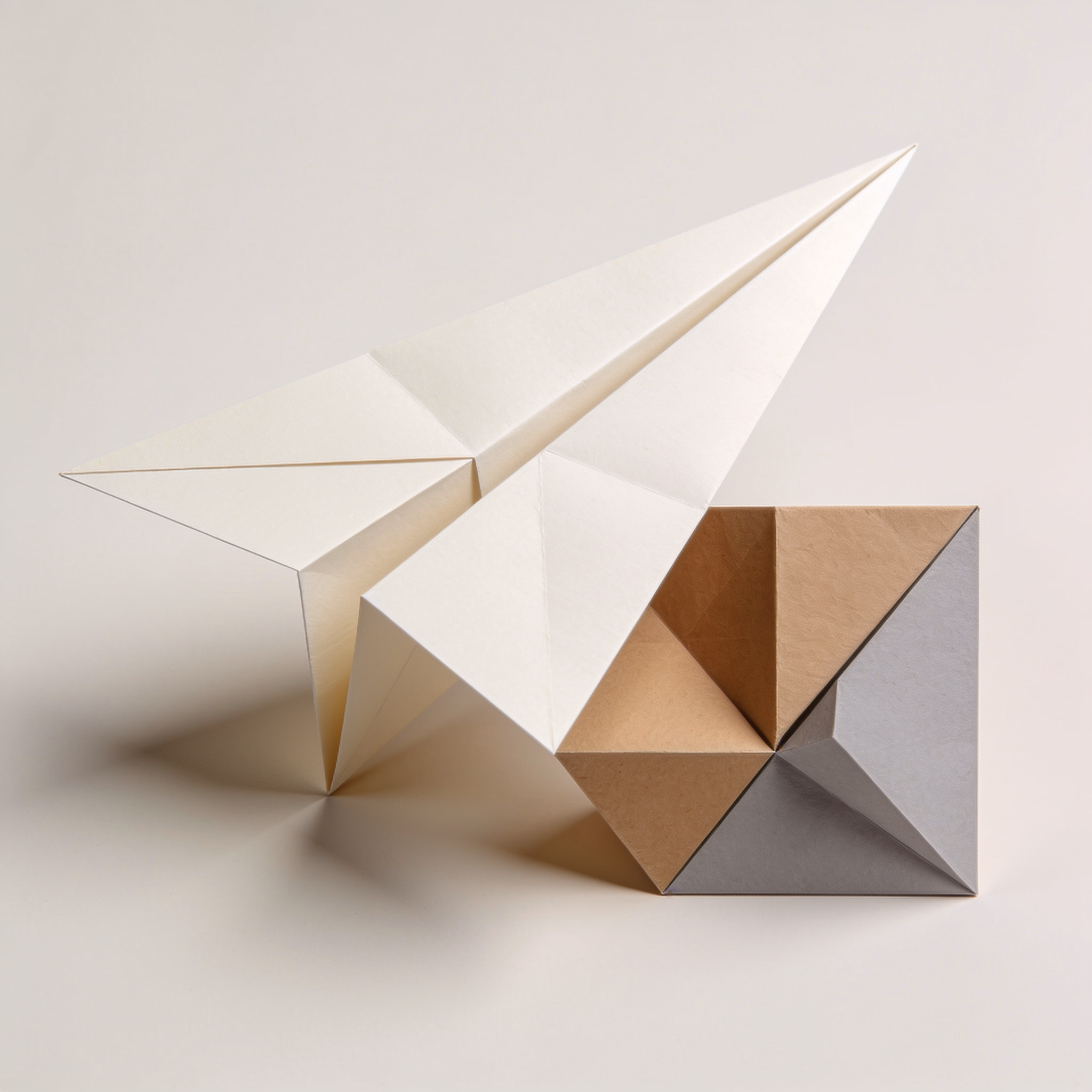 Design a logo featuring an origami-inspired style for a fictional creative agency named PaperPlane Designs. Utilize a color palette that mimics natural paper hues, such as ivory, kraft brown, and soft grays.
